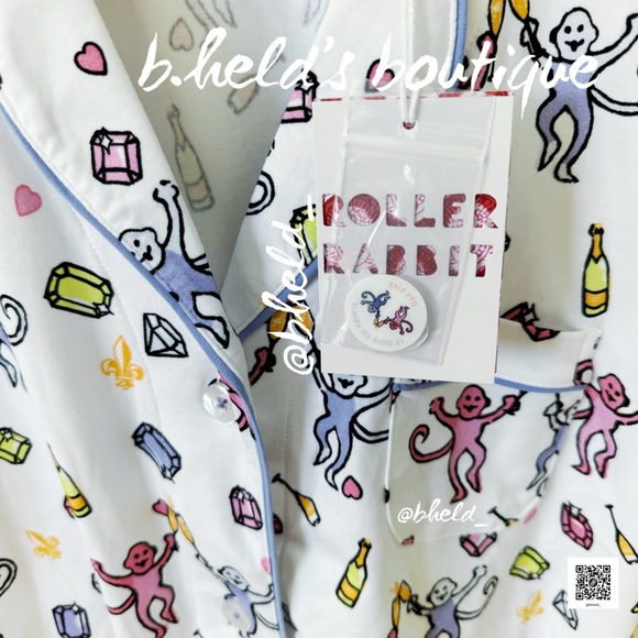 Roller Rabbit Cheery Monkey Polo Pajamas in White Size XS Dreamland Day 5 NWT - Picture 4 of 15